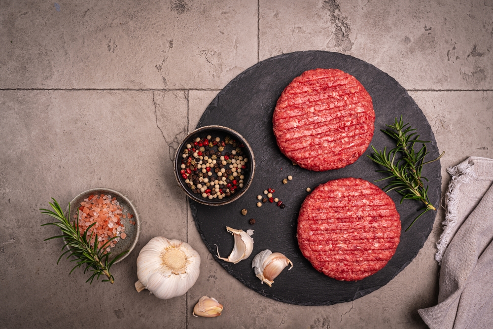 Uncooked beef burgers